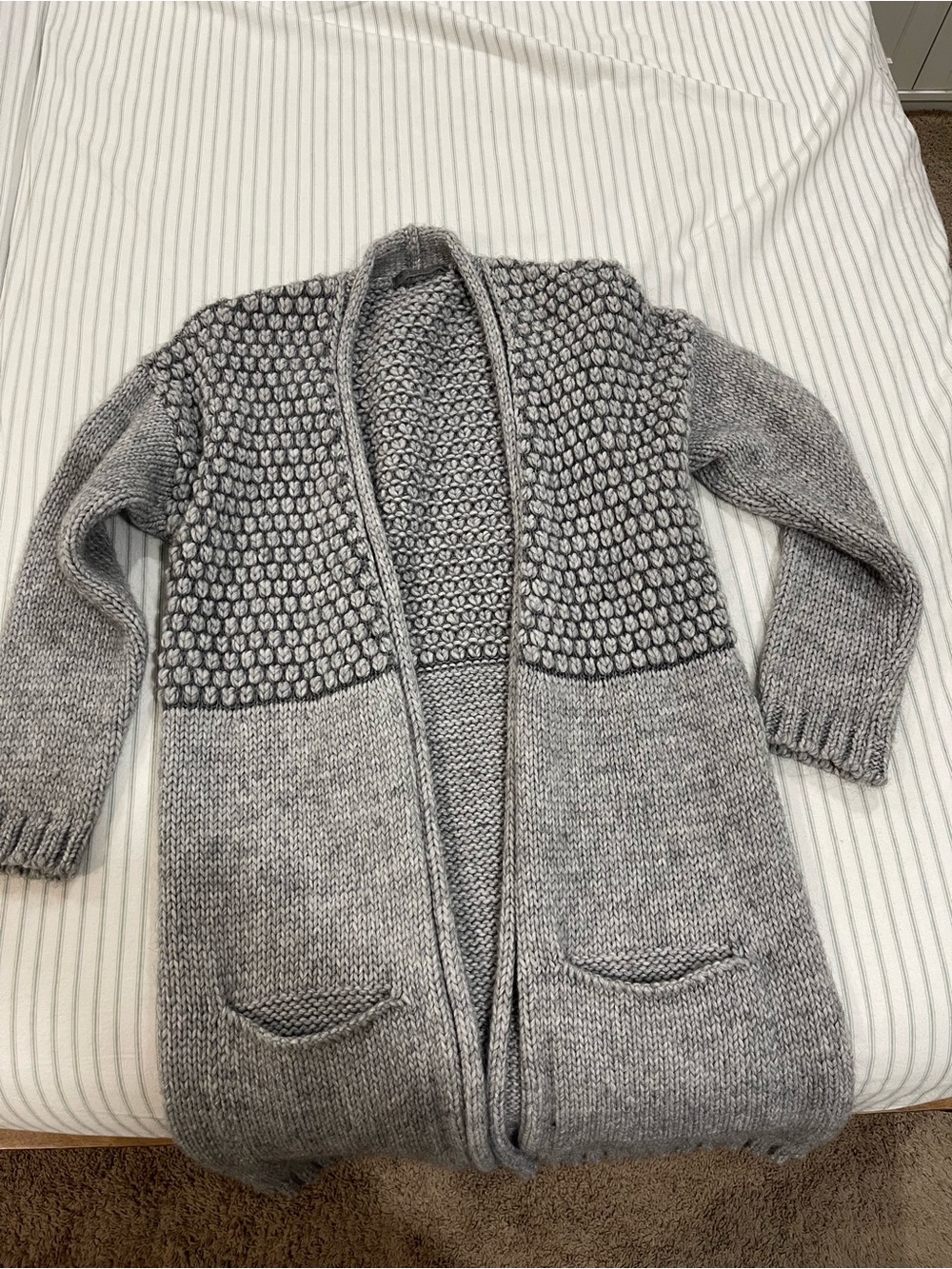 Cozy Gray Open-Front Knit Cardigan Sweater